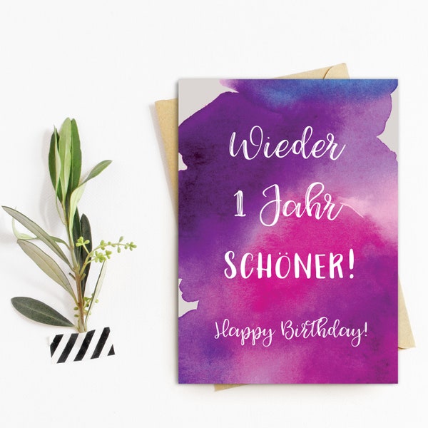 Postkarte Geburtstag "Wieder ein Jahr schöner", Postkarte Sprüche Postkarten Motivation, Sprüche Karte, Glückwunschkarte