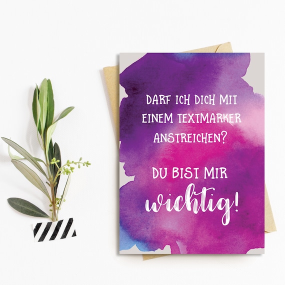 Postkarte Du bist mir wichtig Textmarker Etsy