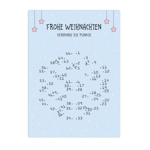 Weihnachtskarte "Schneeflocke Punk-für-Punkt" BLAU Postkarte Weihnachten Rätsel