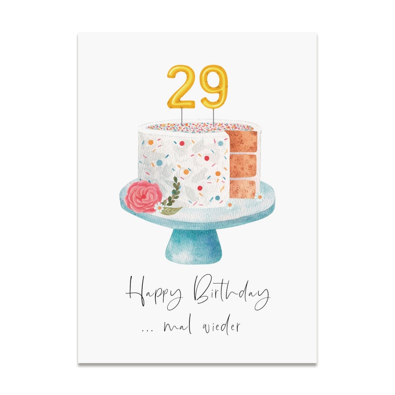 Geburtstagskarte WIEDER MAL 29 Geburtstag 30 lustige Postkarte Geburtstagskarte Frauen Bild 1