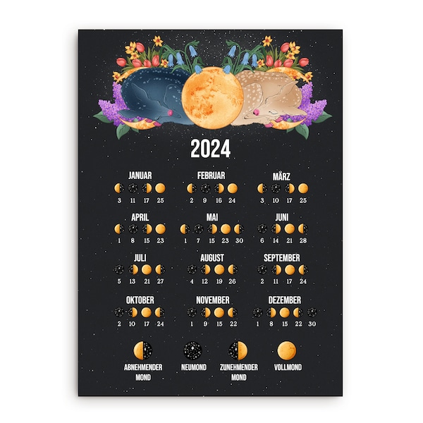 Postcard Moon Calendar 2024 DIN A6 Greeting Card Moon Calendar Postcard