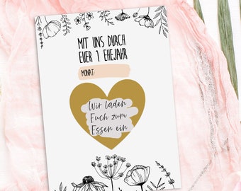 Wedding game 12 months Annual game FLOWERS 12 scratch-off postcards