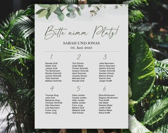 Poster SITZPLAN Hochzeit Schild Willkommen Sitzordnung Hochzeit EUCALYPTUS horizontal Wedding Map