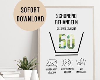 Poster GELDGESCHENK Geburtstag 50 Waschanleitung DOWNLOAD