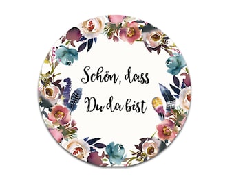 50 Sticker Schön, dass Du da bist!, BOHO Hochzeit Gastgeschenk Aufkleber, vintage Hochzeitsdeko Etiketten