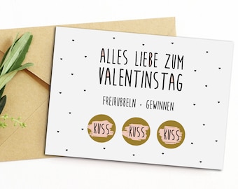 Postkarte Valentinstag FREIRUBBELN + GEWINNEN inkl. Briefumschlag Rubbelkarte Valentinstag