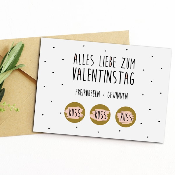 Postkarte Valentinstag FREIRUBBELN + GEWINNEN inkl. Briefumschlag Rubbelkarte Valentinstag