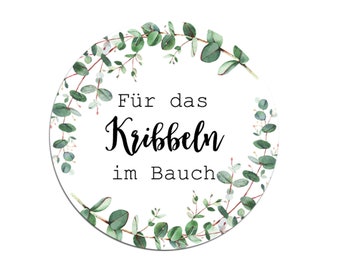 50 Sticker EUCALYPTUS Hochzeit "Für das Kribbeln im Bauch", Hochzeit Gastgeschenk Aufkleber