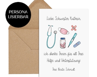 Postkarte Krankenschwester Geschenk PERSONALISIERT Danke Krankenschwester Pflegekraft