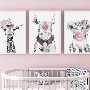 Juego de 3 imágenes de pared con animales bebés, juego de carteles para habitación infantil, carteles para habitación infantil, animales, imágenes para habitación infantil, carteles para decoración de habitación de bebé