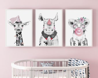 Juego de 3 imágenes de pared con animales bebés, juego de carteles para habitación infantil, carteles para habitación infantil, animales, imágenes para habitación infantil, carteles para decoración de habitación de bebé