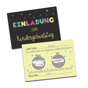 Invitación de cumpleaños infantil para rascar, pack de 5, tarjetas de invitación de cumpleaños infantil, tarjetas rasca y gana, tarjetas rasca y gana para niños