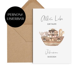 Card for baptism PERSONALIZABLE incl. envelope ARCHE gift birth personalized greeting card