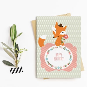 Carte anniversaire renard, carte anniversaire, carte postale anniversaire, anniversaire maman, anniversaire amie, idée cadeau, carte postale anniversaire