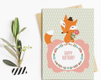 Carte anniversaire renard, carte anniversaire, carte postale anniversaire, anniversaire maman, anniversaire amie, idée cadeau, carte postale anniversaire