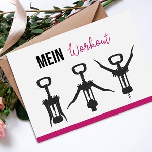 Postkarte MEIN WORKOUT Wein Postkarte Motivationskarte lustig Sprüche Postkarte Wein Geschenk Bild 1