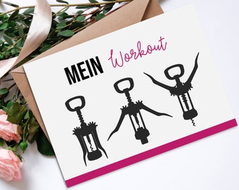 Postkarte MEIN WORKOUT Wein Postkarte Motivationskarte lustig Sprüche Postkarte Wein Geschenk