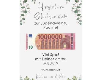 Poster Jugendweihe FIRST MILLION Cash gift Jugendweihe personalizable