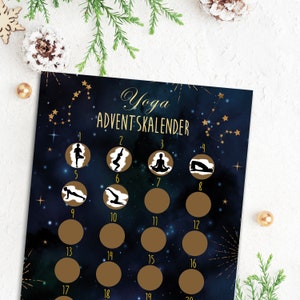 Calendrier de l'Avent YOGA à gratter DIN A4 Foncé, calendrier de l'Avent à gratter Calendrier de l'Avent Calendrier de Noël Poster YOGA