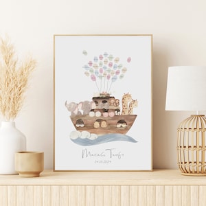 Gästeposter TAUFE ARCHE personalisiert mit Namen als Geschenk zur Taufe FINGERABDRUCK