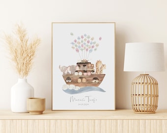 Guest poster BAPTISM ARK personalized with name as a gift for baptism FINGERPRINT