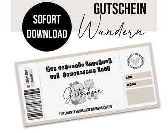 Gutschein zum Ausdrucken WANDERAUSFLUG digitale Datei Gutschein DOWNLOAD