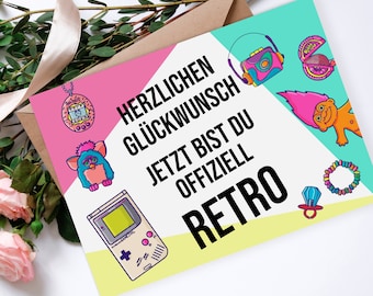 Geburtstagskarte RETRO 90er lustige Geburtstagskarte Geschenk Freunde sarkastische Geburtstagskarte