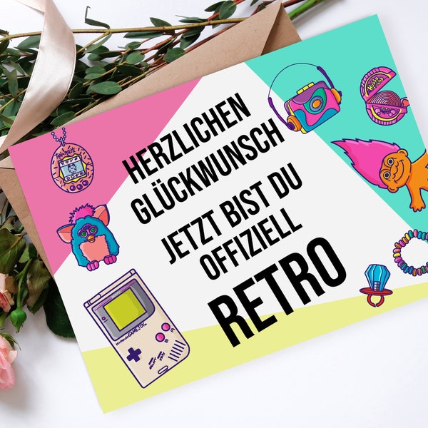 Geburtstagskarte RETRO 90er lustige Geburtstagskarte Geschenk Freunde sarkastische Geburtstagskarte