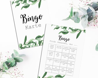 50 Bingokarte Hochzeit "Eucalyptus Hochzeit", Hochzeitsspiele Gäste, Bingo Hochzeit, Hochzeitsbingo, Gastgeschenk Hochzeit