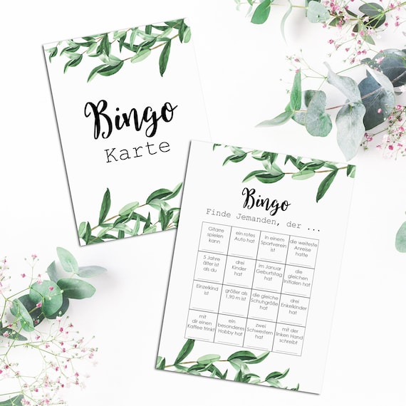 50 Bingokarte Hochzeit "Eucalyptus Hochzeit", Hochzeitsspiele Gäste, Bingo Hochzeit, Hochzeitsbingo, Gastgeschenk Hochzeit
