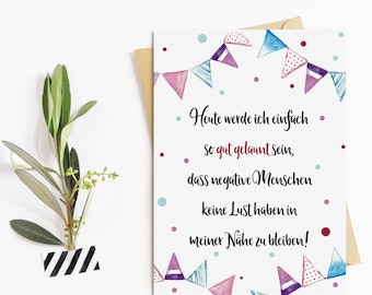 Postkarte Spruch "Heute werde ich gut gelaunt sein", Postkarte Sprüche Postkarten Motivation, Sprüche Karte, Motivationskarte