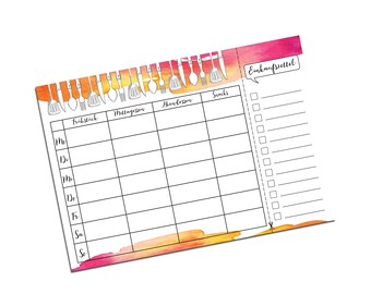 Meal planner pad DIN A4 50 sheets, diet planner, meal plan, menu, weekly planner, diet plan, menu for the wall, household planner