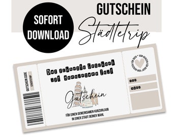 Gutschein zum Ausdrucken STÄDTETRIP digitale Datei Gutschein DOWNLOAD