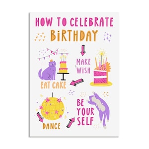 Geburtstagskarte Katzen HOW TO CELEBRATE Birthday Geschenk Freundin