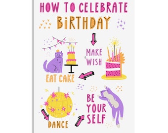 Geburtstagskarte Katzen HOW TO CELEBRATE Birthday Geschenk Freundin