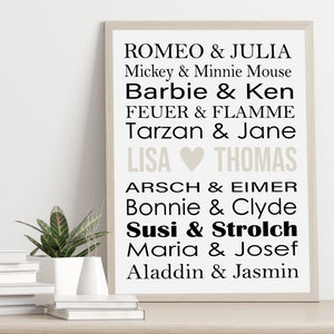 Póster PAREJAS DE SUEÑO personalizado con nombres para parejas regalo para aniversario de boda