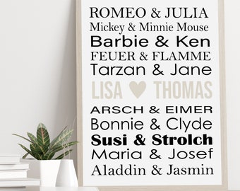 Poster DREAM COUPLES personalized with names for couples Gift for wedding anniversary