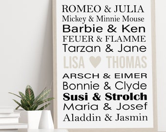 Poster DREAM COUPLES personalized with names for couples gift for wedding anniversary