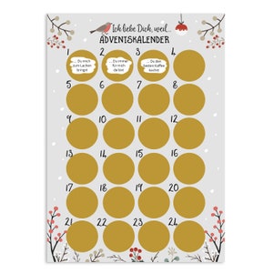 Advent calendar for rubbing I love you GREY A3 Christmas calendar