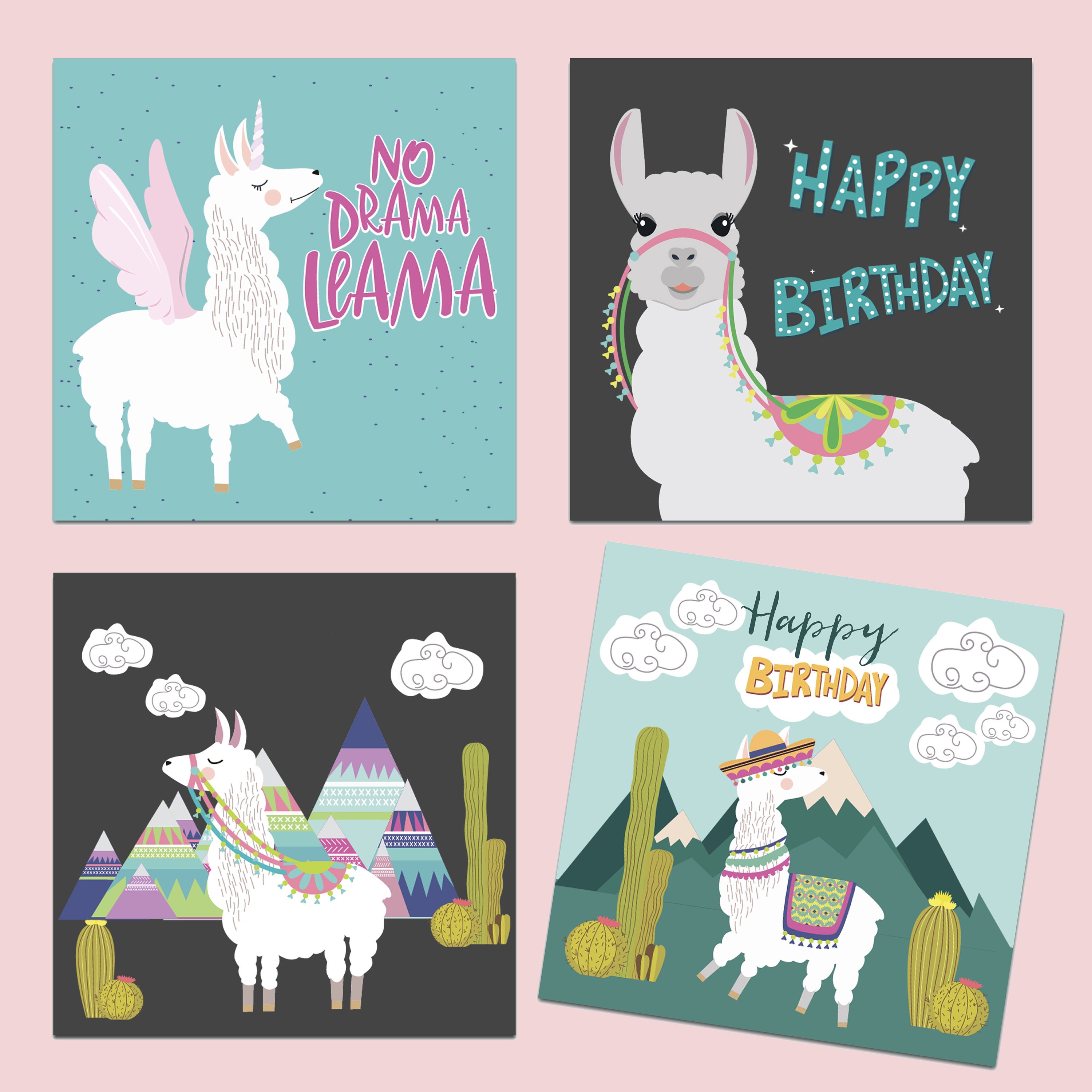 Lama Postkarten Set 4er Postkarten Set Geburtstagskarten Etsy
