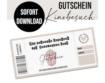 Gutschein zum Ausdrucken DOWNLOAD digitale Datei Gutschein KINOBESUCH