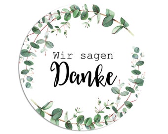 50 Sticker Danke EUCALYPTUS, Vielen Dank Aufkleber Dankeschön Etiketten