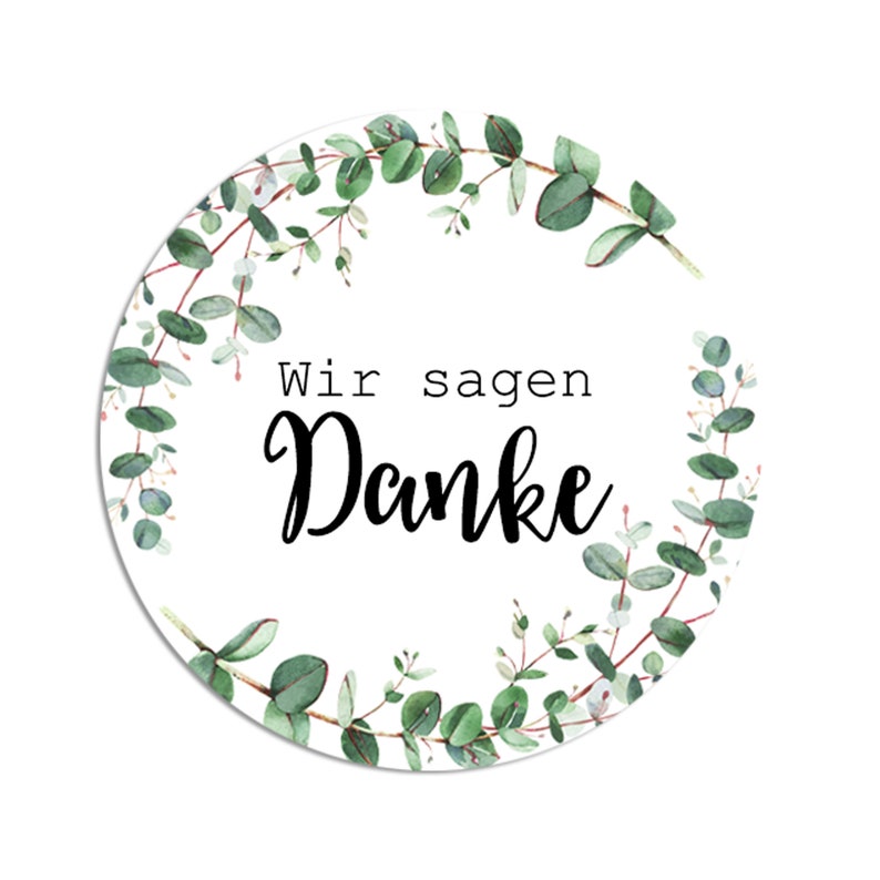 50 Sticker Danke EUCALYPTUS, Vielen Dank Aufkleber Dankeschön Etiketten Bild 1