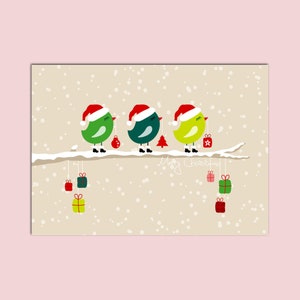 Weihnachtskarte "Vögel Geschenke", Postkarte Weihnachten Weihnachhtskarten Weihnachtsgeschenke Weihnachtsdeko Grußkarten Weihnachten