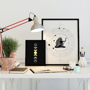 Poster Set Moon Phases Astrology Zodiac Signs DIN A4 + DIN A3 Astrology Poster Set