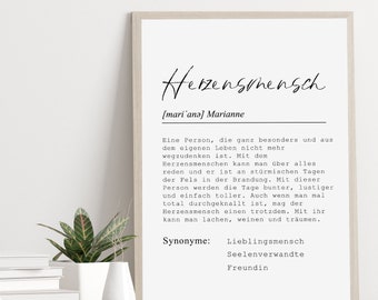 Poster HERZENSMENSCH personalisiert mit Namen als Geschenk für Freunde