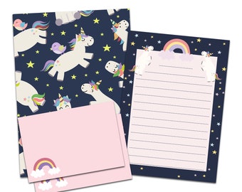 Briefpapier Set Unicorn DIN A5 Briefpapier Kinderen incl Enveloppen Brief Pad School inschrijving Gift Terug naar School Briefpapier Meisjes