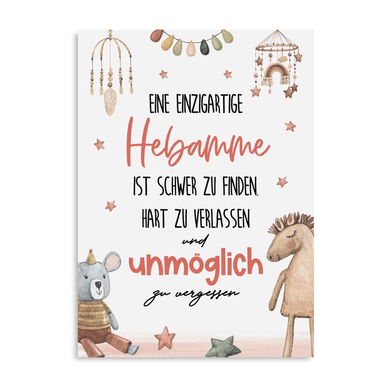 Dankeskarte HEBAMME eine einzigartige Hebamme Postkarte Geschenk Bild 1