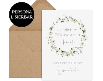 Karte zur Jugendweihe PERSONALISIERBAR inkl. Umschlag Geschenk Jugendweihe personalisierte Glückwunschkarte