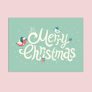 Cartolina di Natale Cartolina "Uccelli nella neve turchese" Natale Cartoline di Natale Regali di Natale Decorazioni di Natale Biglietti d'auguri di Natale